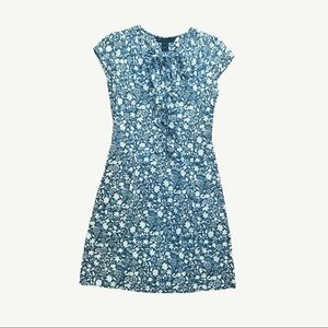 Marc Jacobs Blue White floral cap-sleeve flutter tie neck midi cotton dress 2